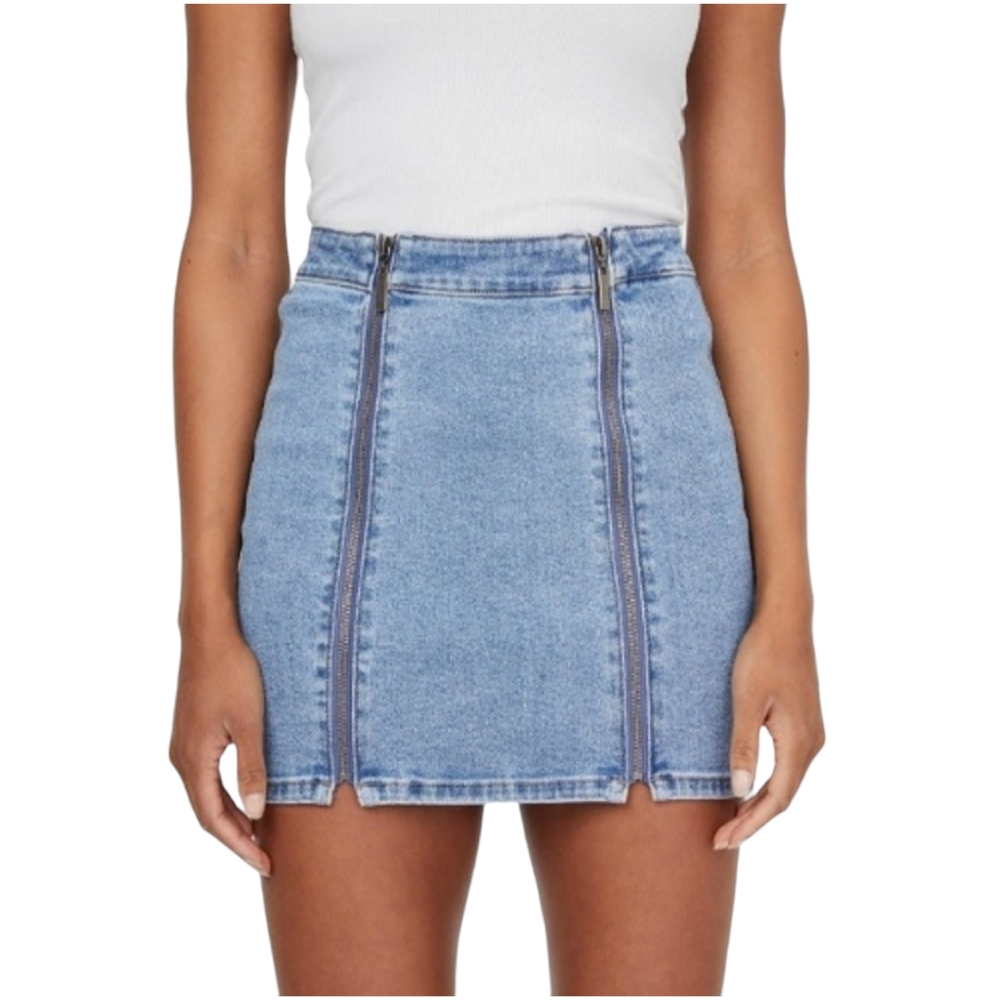Guess Women's Blue Waverly Dual Zip Demin Skirt- Large